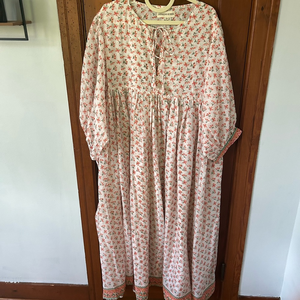 Daughters of India Floral Maxi Dress - Pink and White